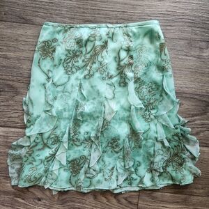 Vintage International Concepts Green Paisley Silk Ruffles Skirt Size 6P